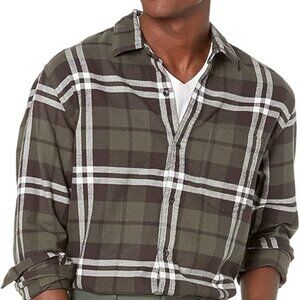 Y2K Amazon Essentials Men's Long-Sleeve Flannel Plaid Shirt